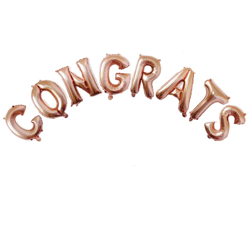 Seturi Baloane Folie - Set 8 Baloane din Folie Metalizata, , Model Scris Congrats, Litere de 40 cm, Tema Absolvire, Baloane Party, Ambalaj Individual, Pai Inclus, Umflare cu Aer sau Heliu, Roz