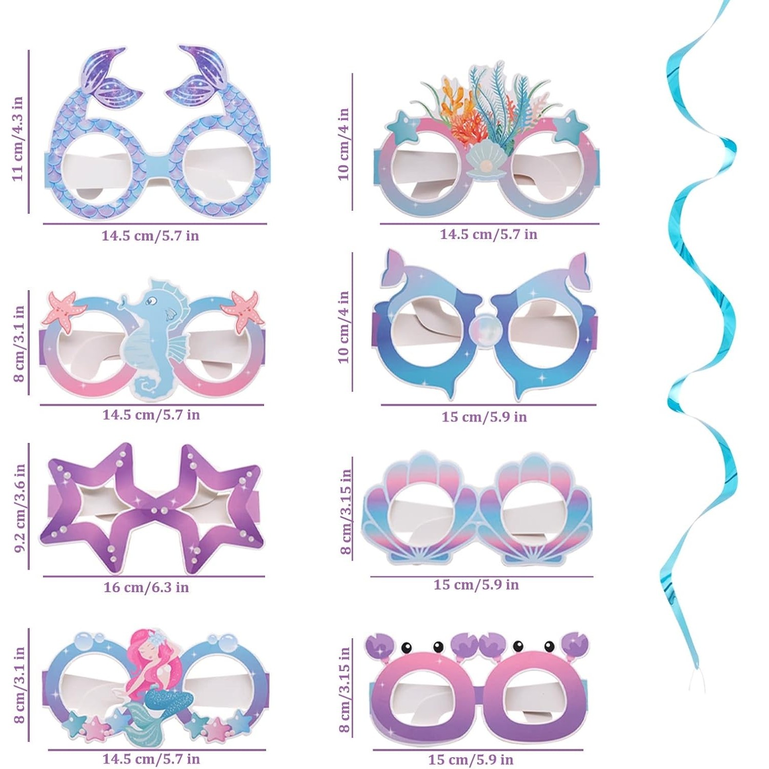 Set 8 Perechi de Ochelari Sirena, , Colectia Mermaid, Multicolor [2]