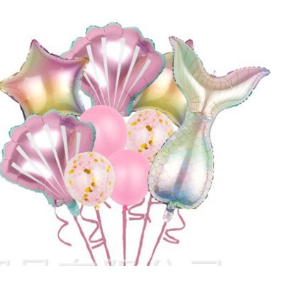 ✨TOATE PRODUSELE✨ - Set baloane aniversare pentru fetita, set din 9 baloane, , Tematica Sirene, 5 Baloane Folie, 4 baloane latex, Roz metalizat