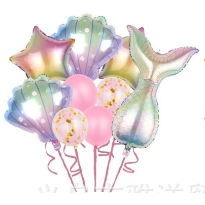 ✨TOATE PRODUSELE✨ - Set baloane aniversare pentru fetita, set din 9 baloane, , Tematica Sirene, 5 Baloane Folie, 4 baloane latex, Roz