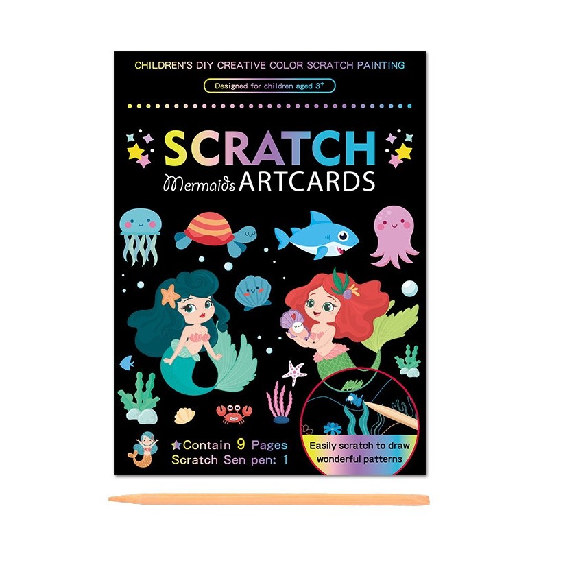 Carnetele Razuibile - Set 9 Planse Razuibile, , Scratch ArtCards, +3 Ani, de Razuit si de Colorat, 19 x 14 cm, Model Sirene, Multicolor