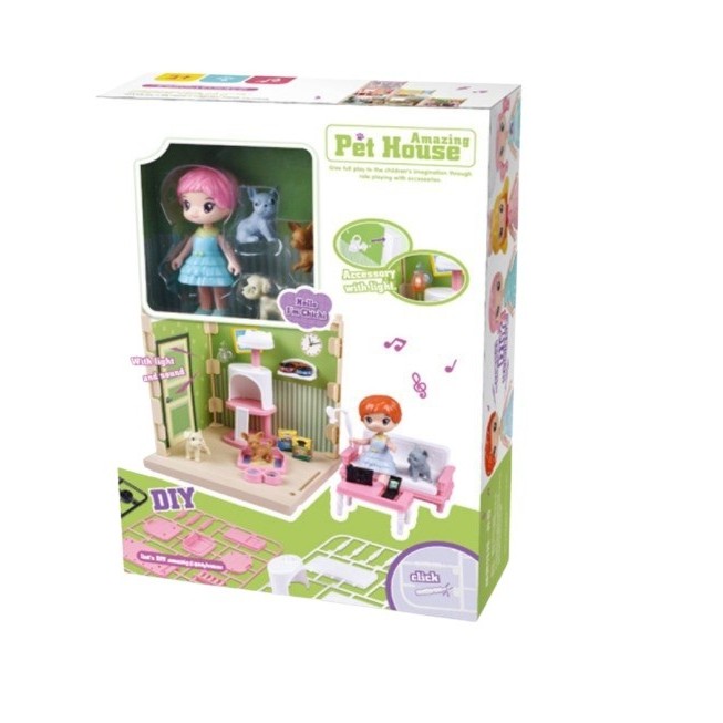 Set adapost pentru animalute , casa de papusi cu mobilier si ustensile, activitati distractive [8]
