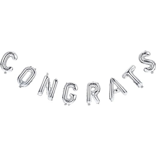 Seturi Baloane Folie - Set Baloane din Folie Metalizată, , Model Congrats, Litere de 40 cm, Baloane Absolvire, Ambalaj Individual, Pai inclus, Umflare cu Aer sau Heliu, Argintiu