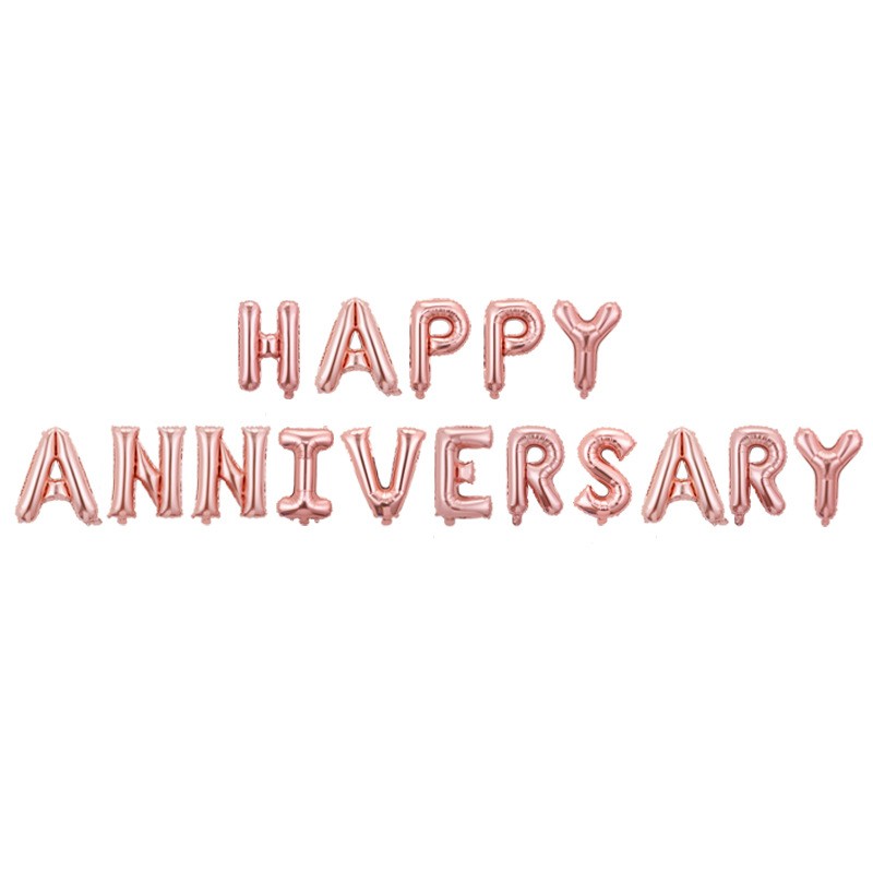 Seturi Baloane Folie - Set Baloane din Folie Metalizata, , Model Happy Anniversary, Litere de 40 cm, Baloane Party, Ambalaj Individual, Pai Inclus, Umflare cu Aer sau Heliu, Roz