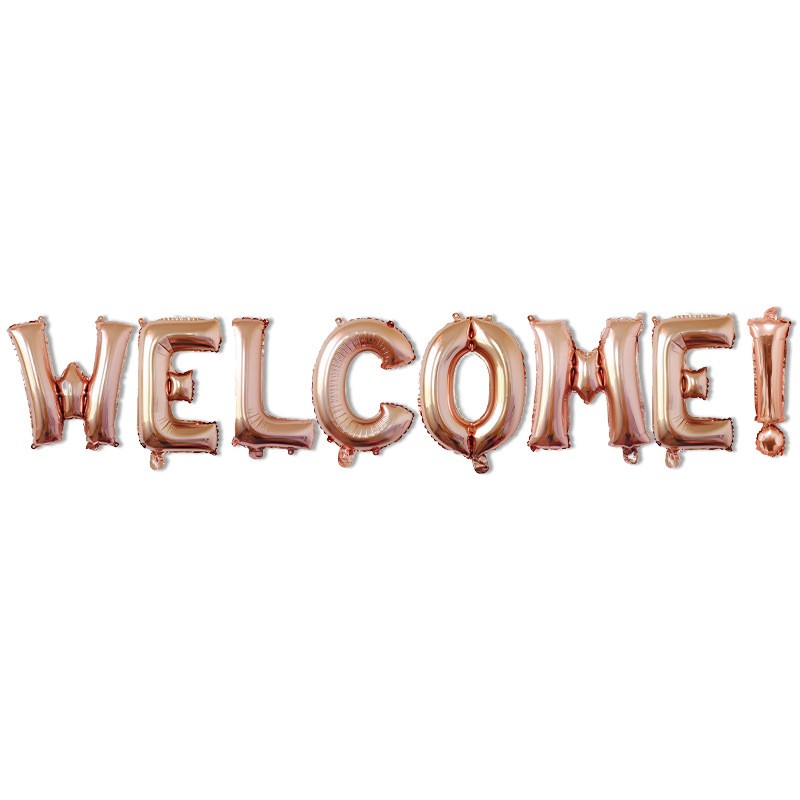 Seturi Baloane Folie - Set Baloane din Folie Metalizata, , Model WELCOME!, Litere de 40 cm, Baloane Party, Ambalaj Individual, Pai Inclus, Umflare cu Aer sau Heliu, Roz