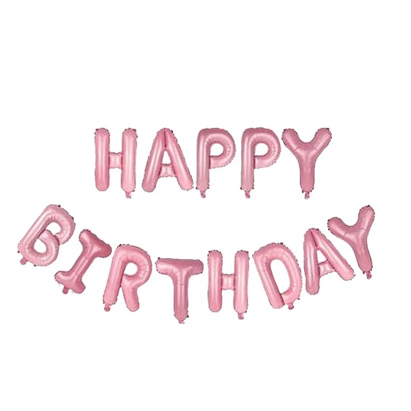 Seturi Baloane Folie - Set 13 Baloane Folie, , Tip Ghirlanda, Model Happy Birthday, 40 cm, Roz Deschis