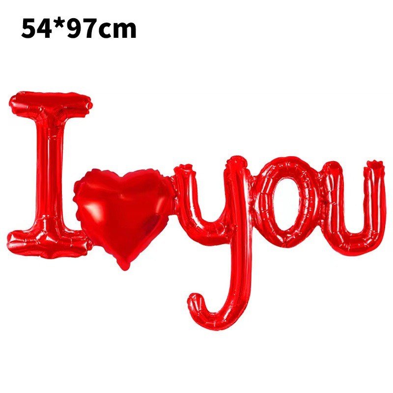 Balon din Folie Metalizata, Figurine Litere si Inima, Model I Love You, Tema Ziua Indragostitilor, 54x97 cm, Ambalaj Individual, Pai Inclus, Umflare cu Aer sau Heliu, Rosu [2]