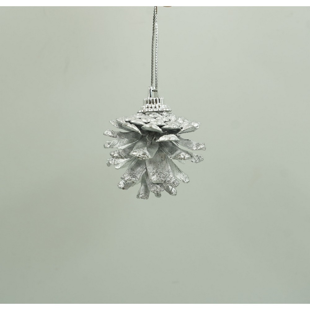 Set de 12 ornamente de brad, , de tip Glob, Alb/ Argintiu, din polistiren, cu finisaj sclipitor , cutie 4 cm adancime x 20 cm inaltime x 12 cm lungime) [10]