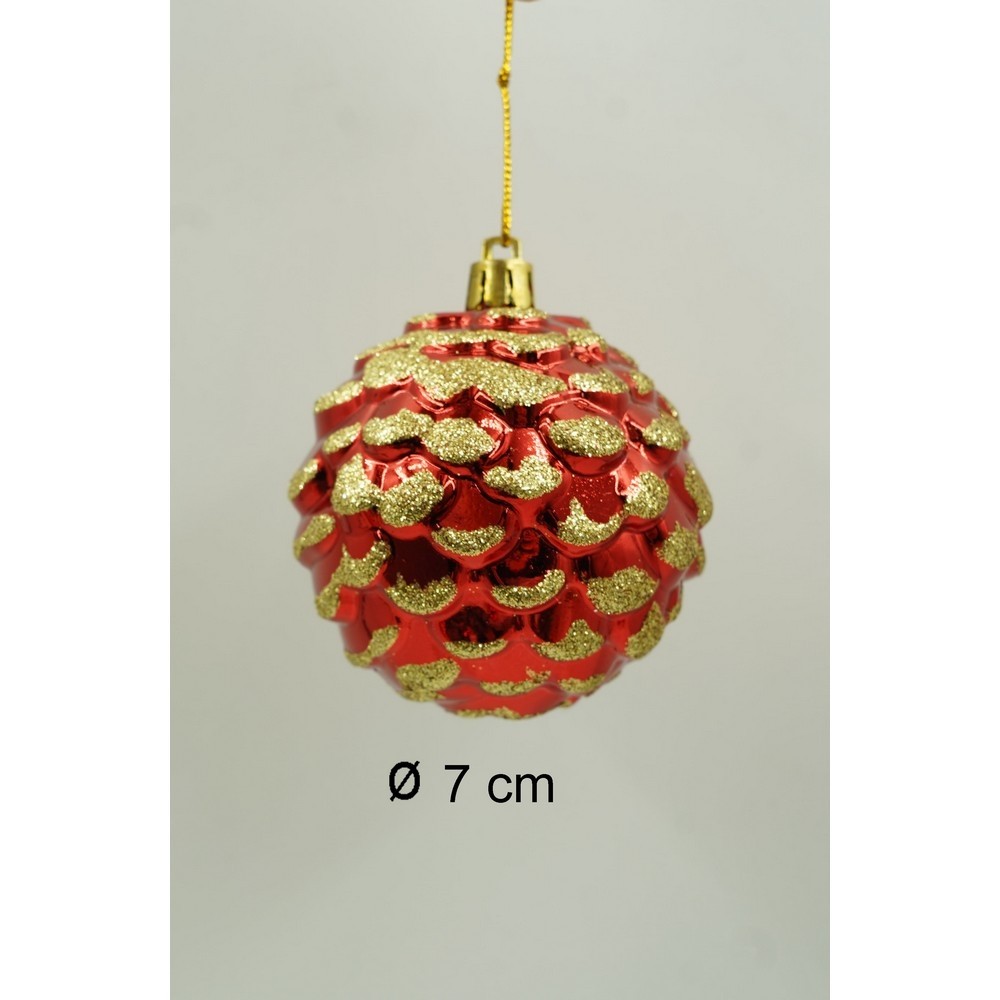 Set de 24 ornamente de brad, , de tip Glob, Alb/ Rosu, cu ø de 7 cm, din plastic, cu finisaj sclipitor , cutie 16 cm lungime x 36 cm inaltime x 16 cm adancime [11]