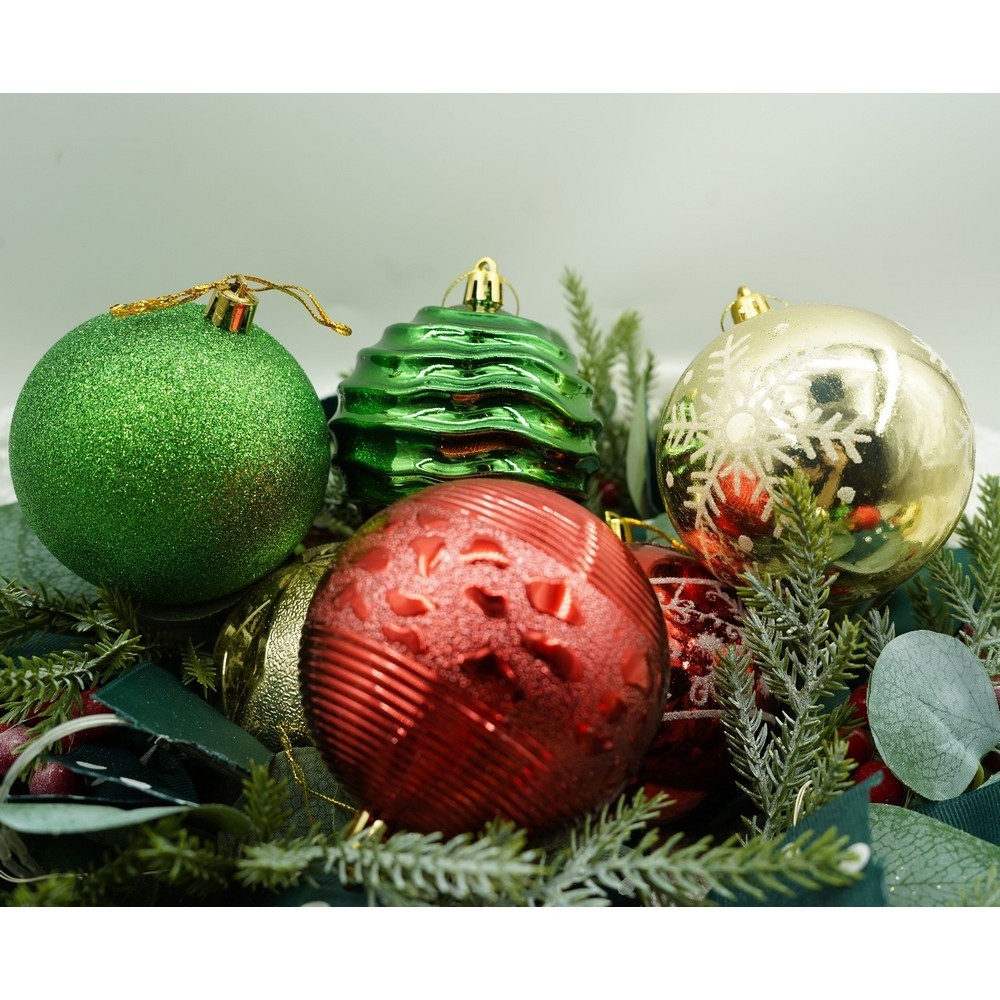 Set de 24 ornamente de brad, , de tip Glob, Multicolor, cu ø de 8 cm, din plastic, cu finisaj sclipitor , cutie 19 cm lungime x 42 cm inaltime x 19 cm adancime [10]