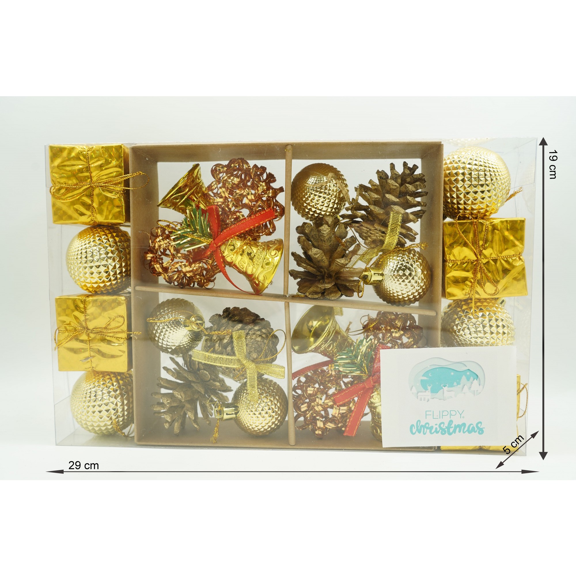 Set de 24 ornamente de brad, , de tip Glob, Multicolor, din polistiren, cu finisaj sclipitor , cutie 5 cm adancime x 29 cm lungime x 19 cm inaltime [6]