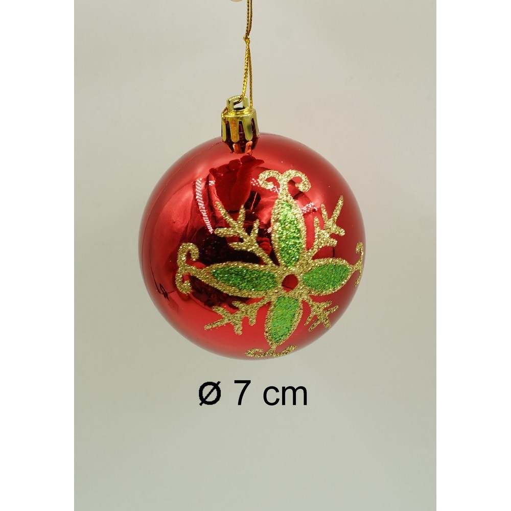 Set de 24 ornamente de brad, , de tip Glob, Rosu/ Auriu, cu ø de 7 cm, din plastic, cu finisaj sclipitor , cutie 16 cm lungime x 36 cm inaltime x 16 cm adancime [11]