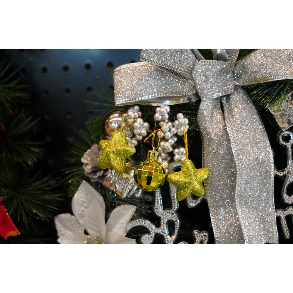 Set de 24 ornamente de brad, , de tip Glob, Rosu/ Auriu, din polistiren, cu finisaj sclipitor , cutie 3 cm adancime x 20 cm lungime x 14 cm inaltime [9]