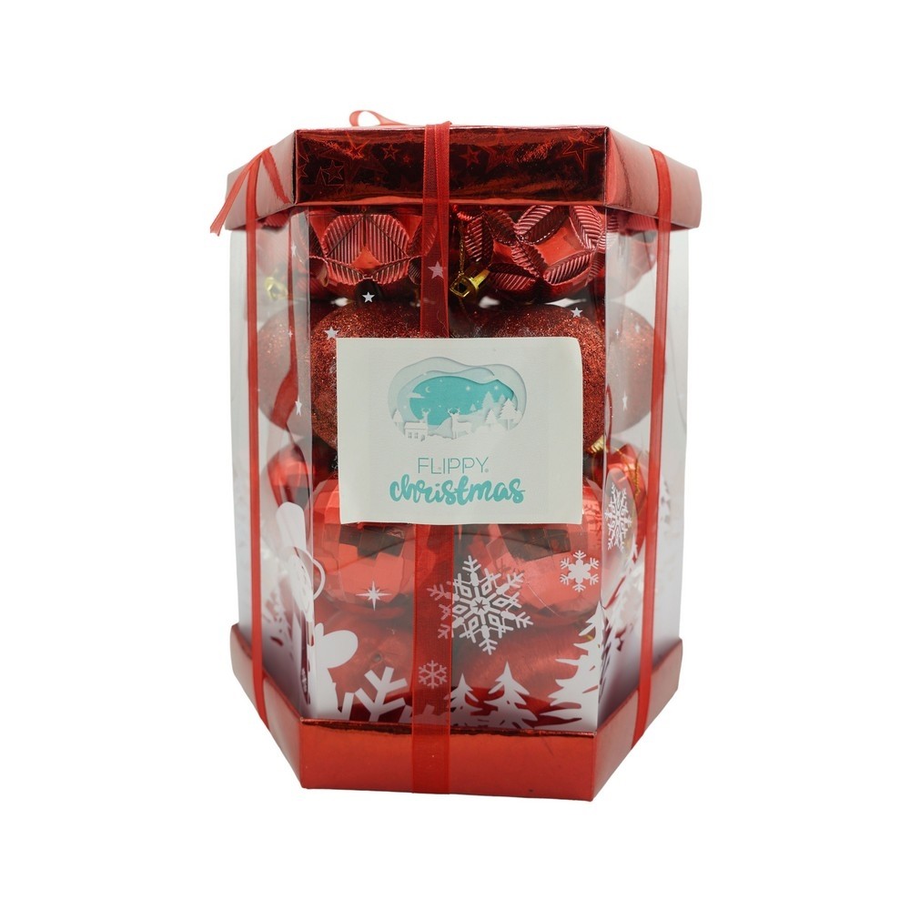 Ornamente Brad - Set de 28 ornamente de brad, , de tip Glob, Rosu, din polistiren, cu finisaj sclipitor , cutie 18 cm adancime x 22 cm inaltime x 18 cm lungime)