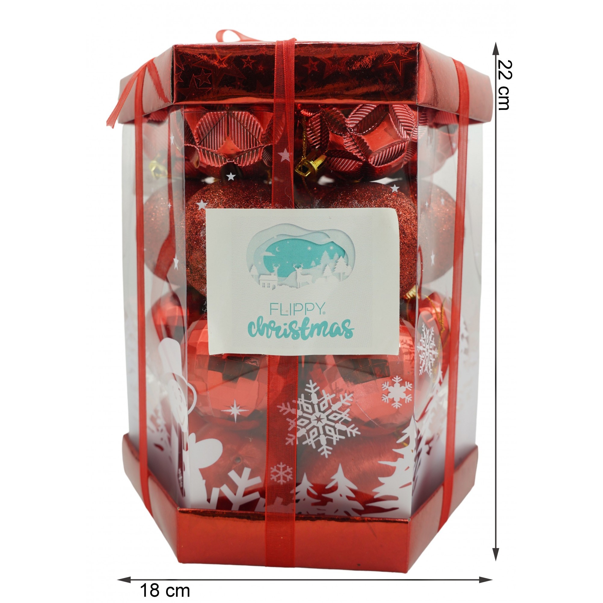 Set de 28 ornamente de brad, , de tip Glob, Rosu, din polistiren, cu finisaj sclipitor , cutie 18 cm adancime x 22 cm inaltime x 18 cm lungime) [5]