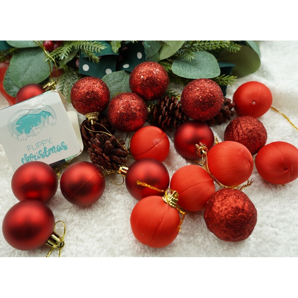 Set de 35 ornamente de brad, , de tip Glob, Rosu, din polistiren, cu finisaj sclipitor , cutie 11 cm adancime x 19 cm inaltime x 11 cm lungime) [7]