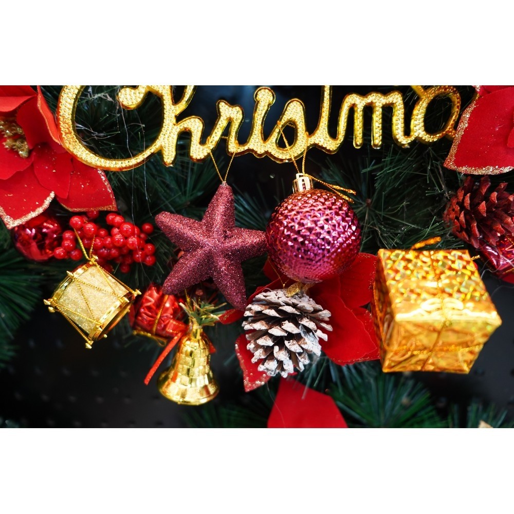 Set de 50 ornamente de brad, , de tip Glob, Rosu/ Auriu, din plastic, cu finisaj sclipitor , cutie 18 cm lungime x 12 cm adancime x 18 cm inaltime [10]