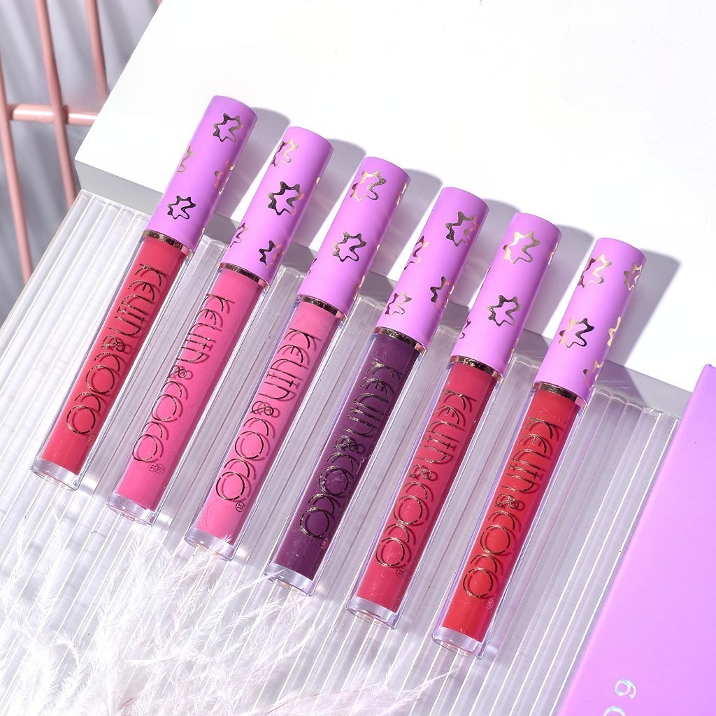 ✨TOATE PRODUSELE✨ - Set de Buze, KEVIN COCO, Violet Girl, 6 Lip Gloss-uri, 17 x 14.8 x 2.9 cm, Roz/Rosu/Mov