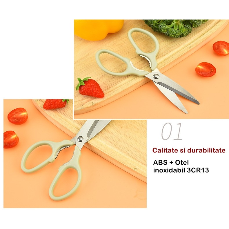 Set foarfeca pentru bucatarie , curatator legume tip suport, multifunctional, spargator nuci, material ABS si otel inoxidabil, maner ergonomic, 16.8 x 7.8 x 1 cm, verde [6]