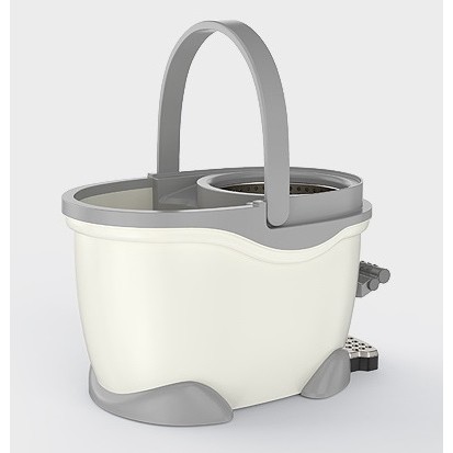 Set Galeata cu Pedala si Mop Rotativ 360°, , Cu Actiune Centrifuga x4, Pentru Uz Casnic, Maner din Otel Inoxidabil Telescopic, 2 Capte din Bumbac, 46x30x28 cm, Alb Ivoir [8]