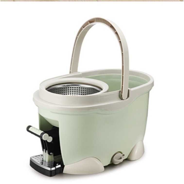 Set Galeata cu Pedala si Mop Rotativ 360°, , Cu Actiune Centrifuga x4, Pentru Uz Casnic, Maner din Otel Inoxidabil Telescopic, 2 Capte din Bumbac, 46x30x28 cm, Verde Matcha [3]