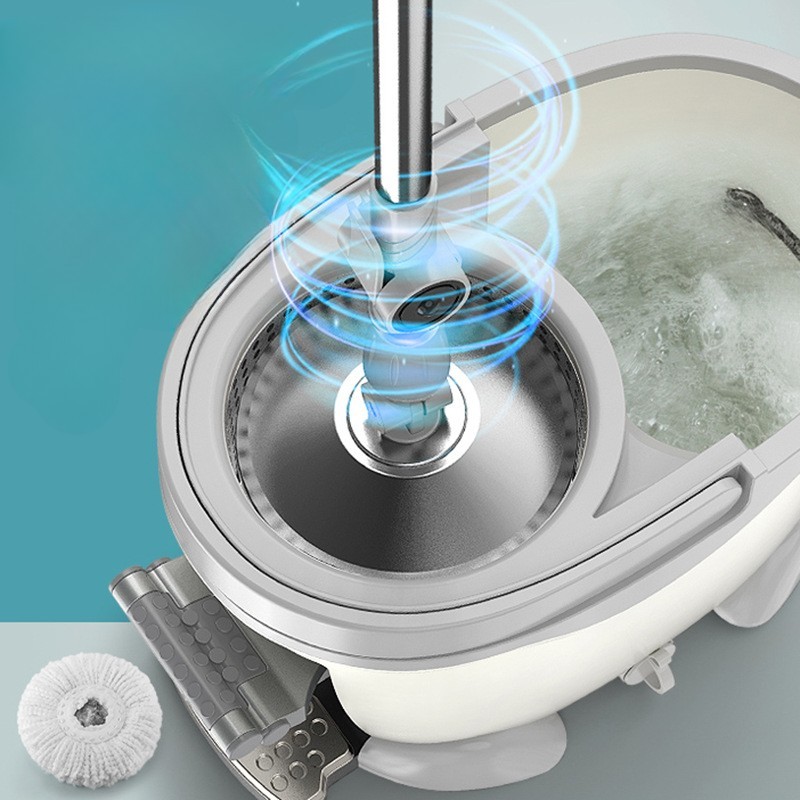 Set Galeata cu Pedala si Mop Rotativ 360°, , Cu Actiune Centrifuga x4, Pentru Uz Casnic, Maner din Otel Inoxidabil Telescopic, 2 Capte din Bumbac, 46x30x28 cm, Verde Matcha [4]