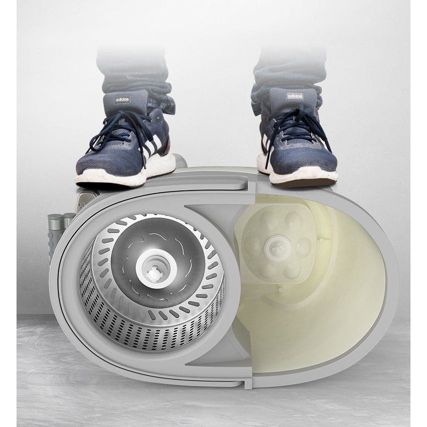 Set Galeata cu Pedala si Mop Rotativ 360°, , Cu Actiune Centrifuga x4, Pentru Uz Casnic, Maner din Otel Inoxidabil Telescopic, 2 Capte din Bumbac, 46x30x28 cm, Alb Ivoir [5]