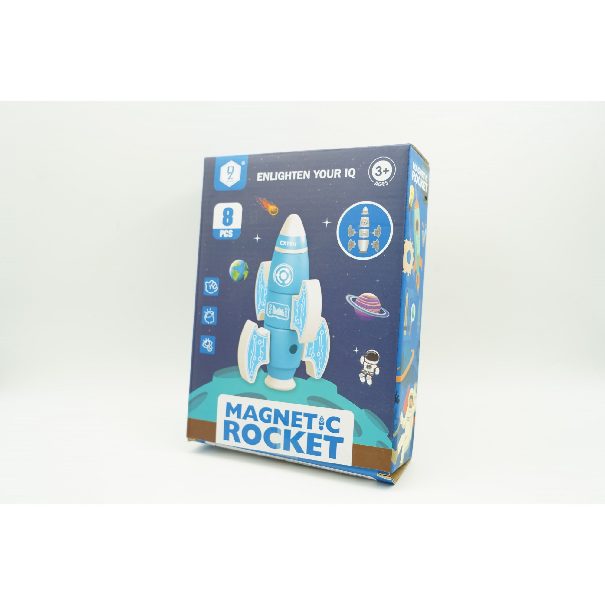 Set inteligent de blocuri magnetice pentru copii, 8 piese, cutie depozitare, racheta, albastru [3]