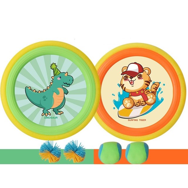 ✨TOATE PRODUSELE✨ - Set Interactiv Frisbee, Fippy, pentru Copii, 2 Palete Elastice, Diametru 30 cm, 4 Mingi, + 3 Ani, Design Animat, Multicolor