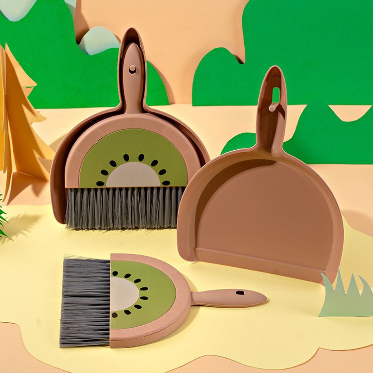 Set Mini Matura si Faras, , LITTLE CLEANER, Uz Casnic, pentru Birou, Bucatarie, Casa, Model Kiwi, 23 x 18 cm Maro-Verde [2]