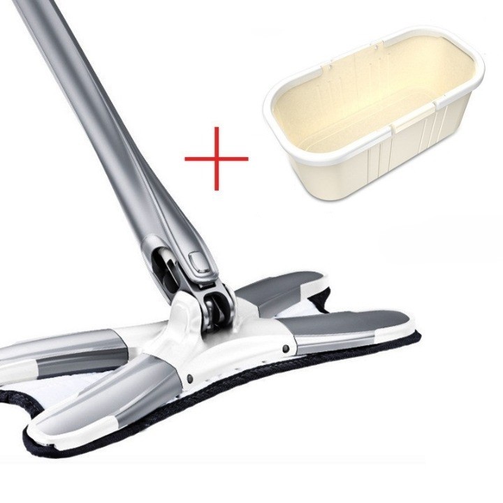 Maturi, Perii, Mopuri si Galeti - Set Mop Plat + Galeata, , cu Sistem de Stoargere, Lungime Telescopica 140 cm, Argintiu/Galben