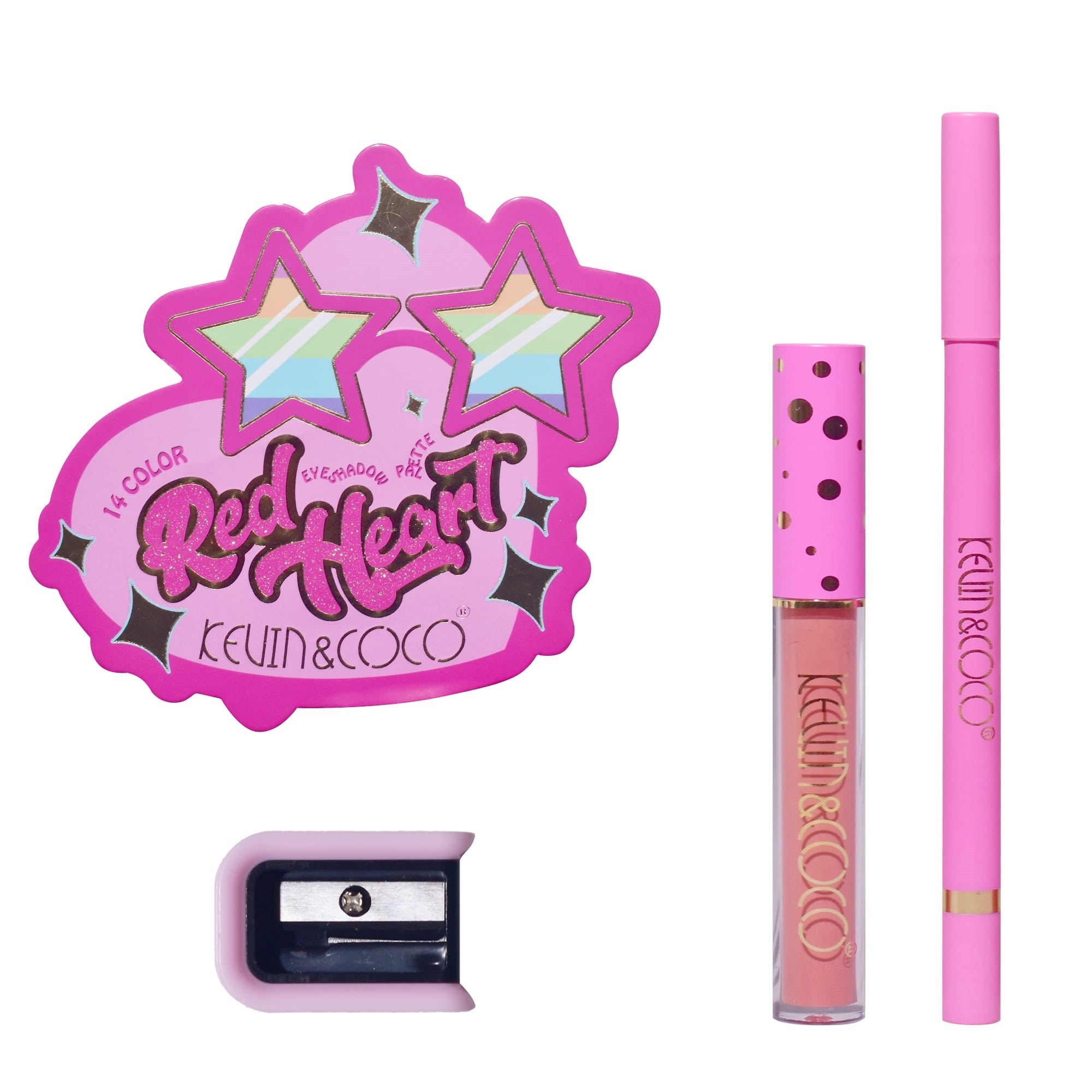 ✨TOATE PRODUSELE✨ - Set Paleta de machiaj cu 14 farduri de pleoape Kevin&Coco, Red Heart Eyeshadow Palette, 21 x 20.5 x 2.2cm