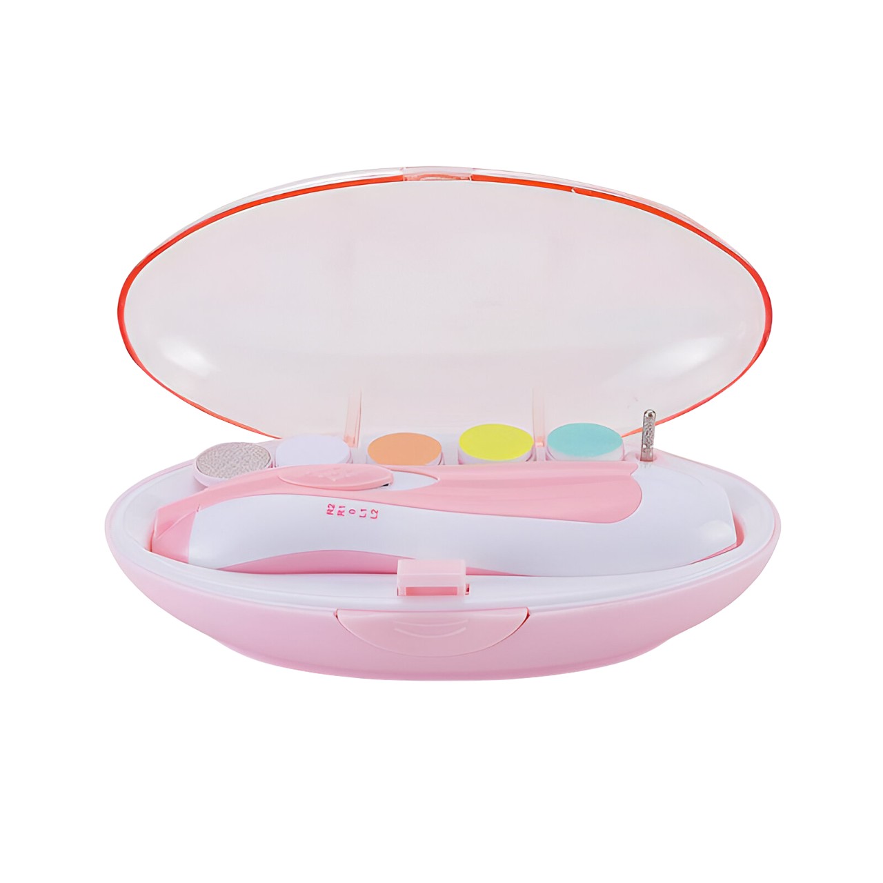 Ingrijire Unghii - Set Pila Electrica pentru Copii si Bebelusi, , ABS, 6 Accesorii, cu Lumina LED, Roz Alb