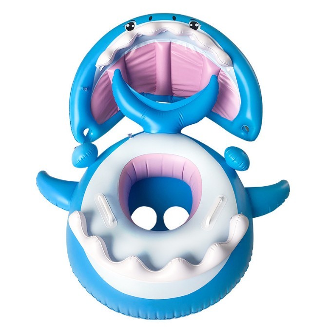 Colac de inot gonflabil pentru copii, Albastru, Model Rechin, 90 cm,  [5]