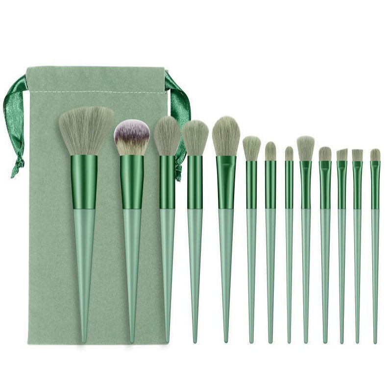 Accesorii Machiaj si Trimmere - Set 13 pensule pentru machiaj, , super soft, makeup profesional/incepatori, verde