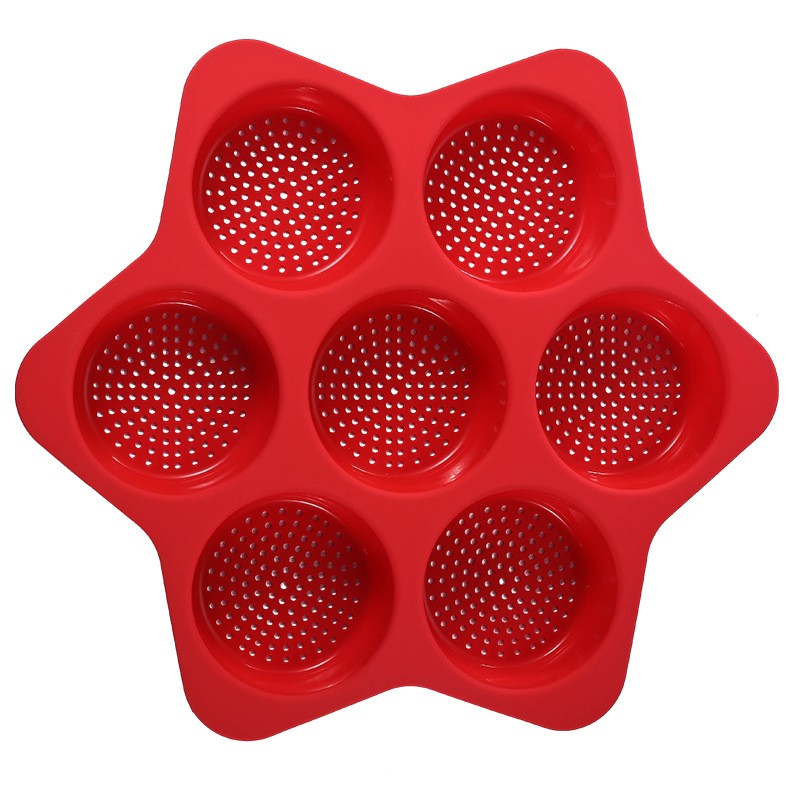 ✨TOATE PRODUSELE✨ - Forme de Silicon pentru Copt, , 7 Forme Rotiunde, pentru Burgeri si Prajituri, 38.5 x 4 cm, Rosu