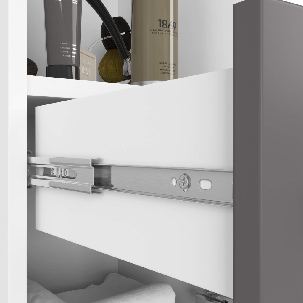 Dulap baie tip coloana cu 2 usi, 1 sertar si rafturi interioare, PAL laminat, 30x30x140 cm, alb si gri [4]