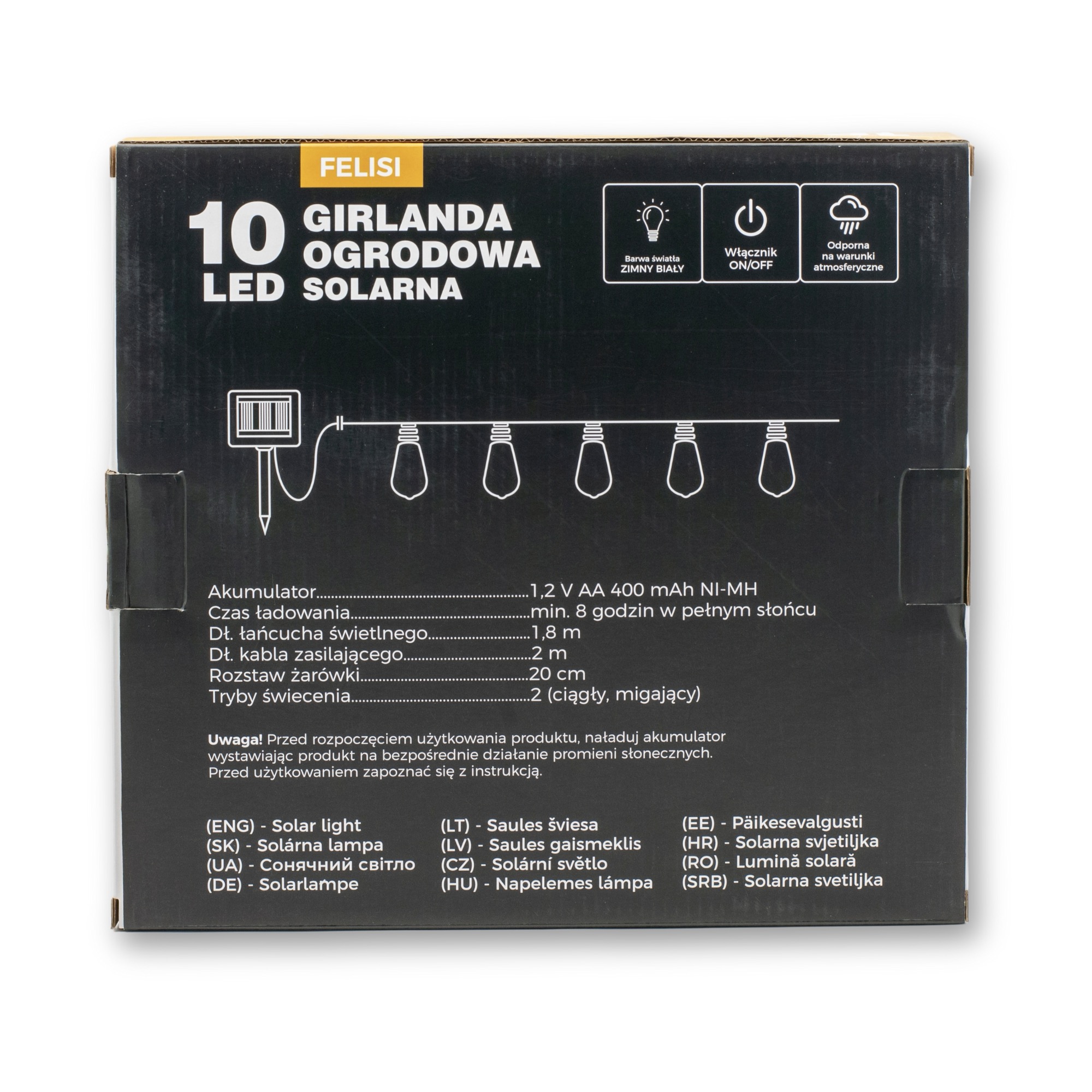 Ghirlanda luminoasa, LED, model Felisi, 10 becuri, 380cm, incarcare solara, lumina alb multicolor [7]
