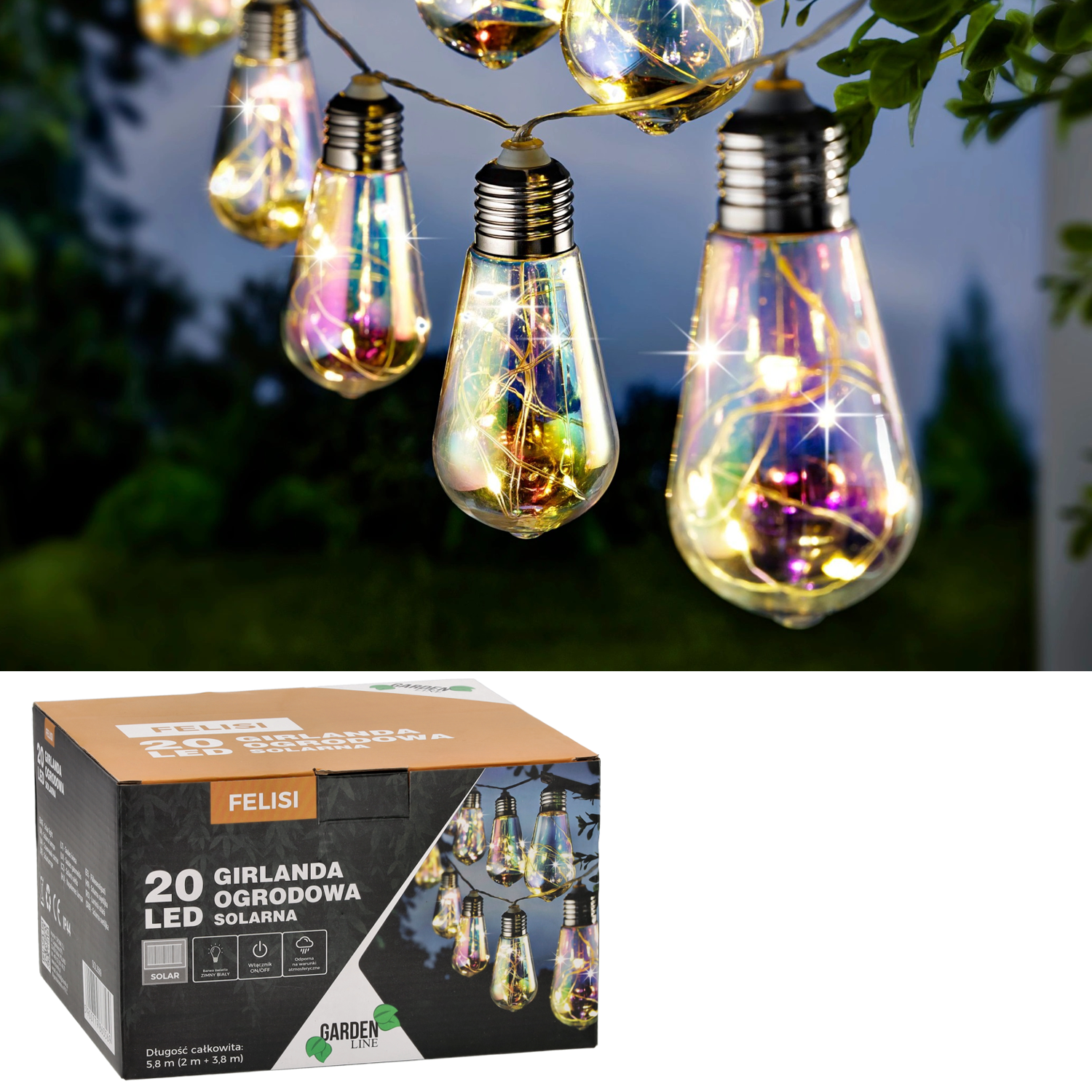 Ghirlanda luminoasa, LED, model Felisi, 20 becuri, 580cm, incarcare solara, lumina alb multicolor [4]