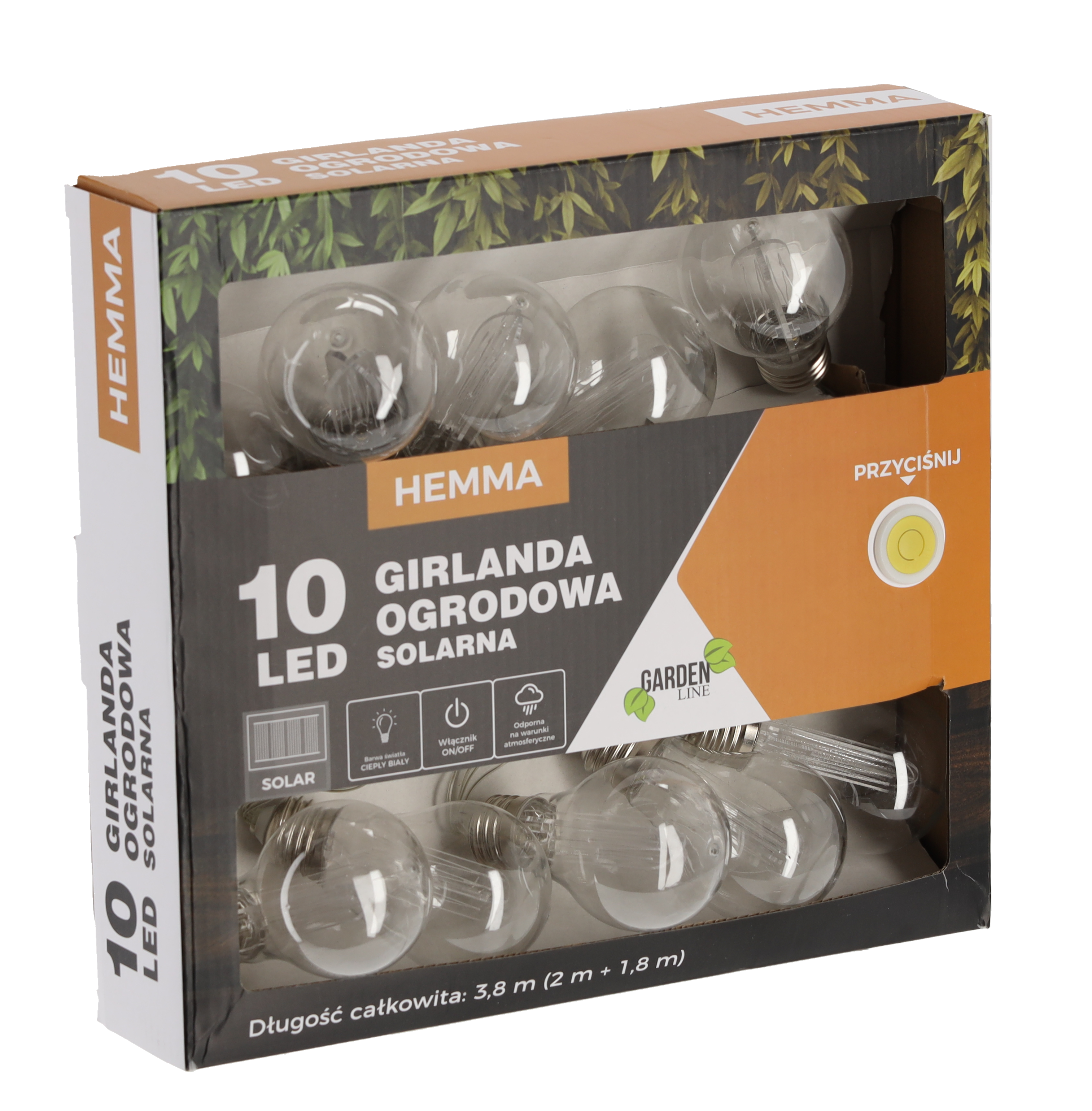 Ghirlanda luminoasa, LED, model Hemma, 10 becuri, 380cm, incarcare solara, lumina alb cald [3]