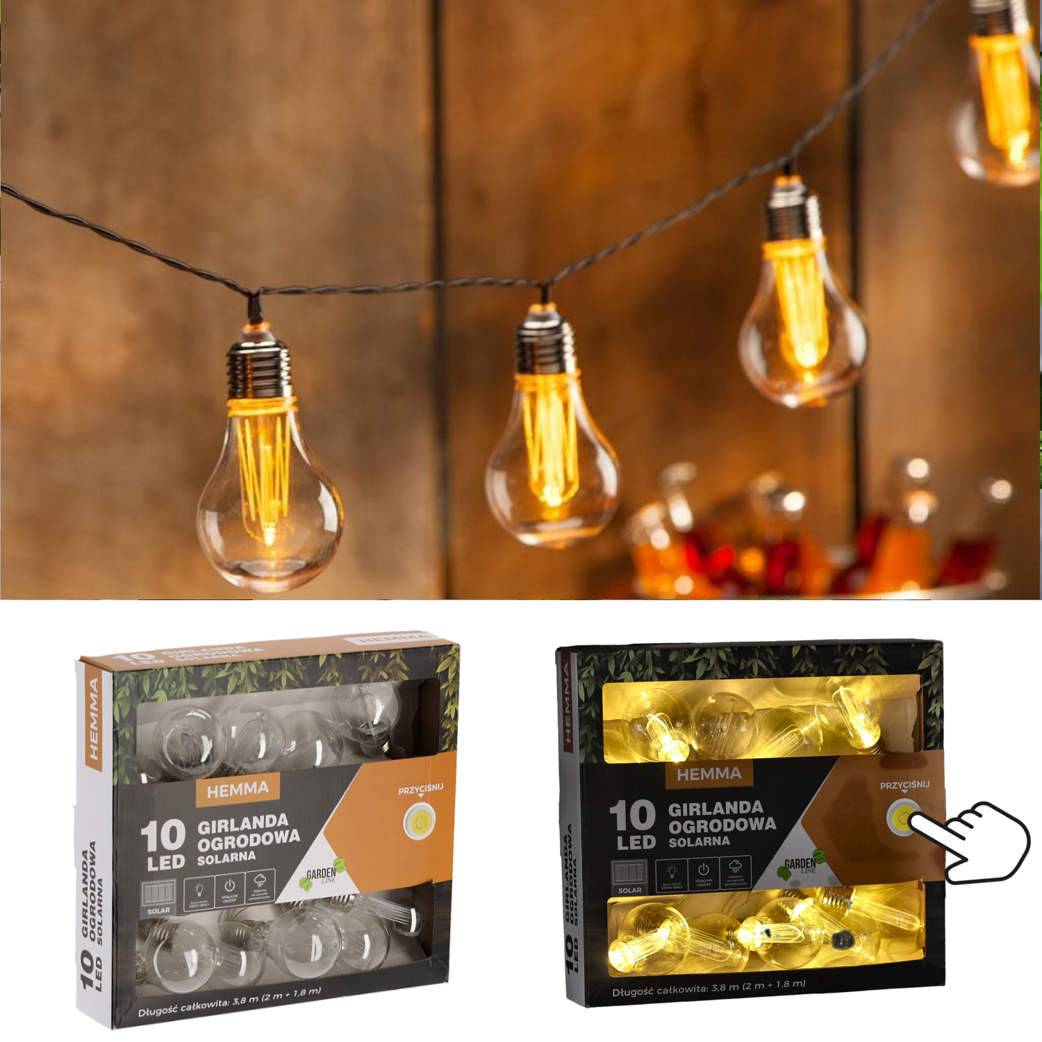 Ghirlanda luminoasa, LED, model Hemma, 10 becuri, 380cm, incarcare solara, lumina alb cald [5]