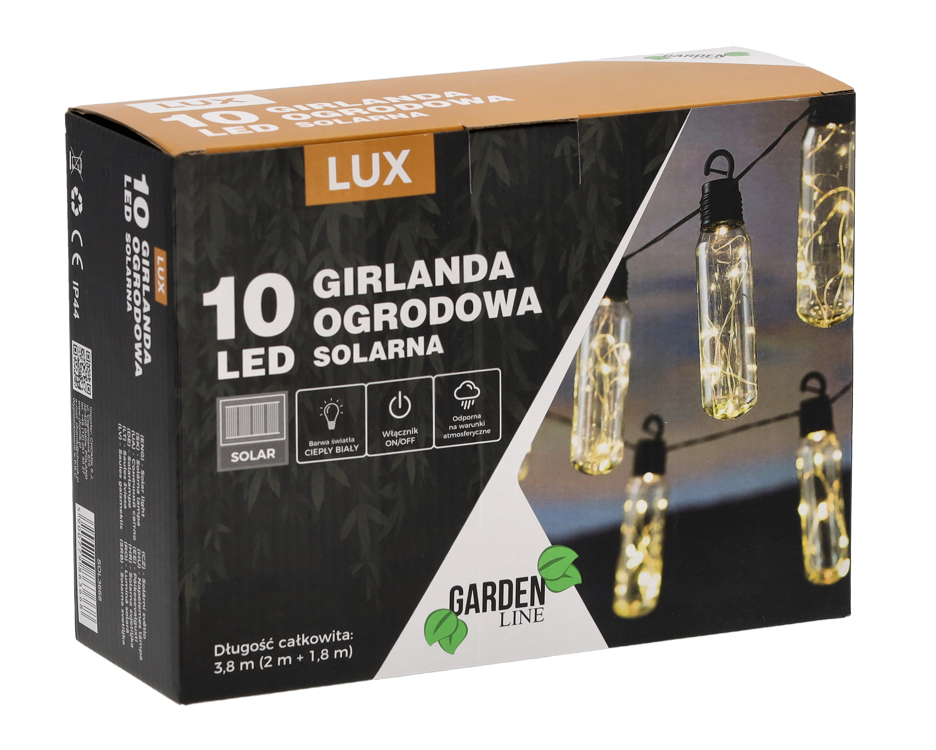 Ghirlanda luminoasa, LED, model Lux, 10 becuri, 380cm, incarcare solara, lumina alb cald [4]