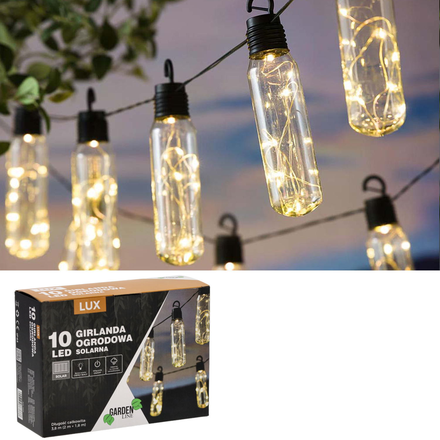 Ghirlanda luminoasa, LED, model Lux, 10 becuri, 380cm, incarcare solara, lumina alb cald [3]