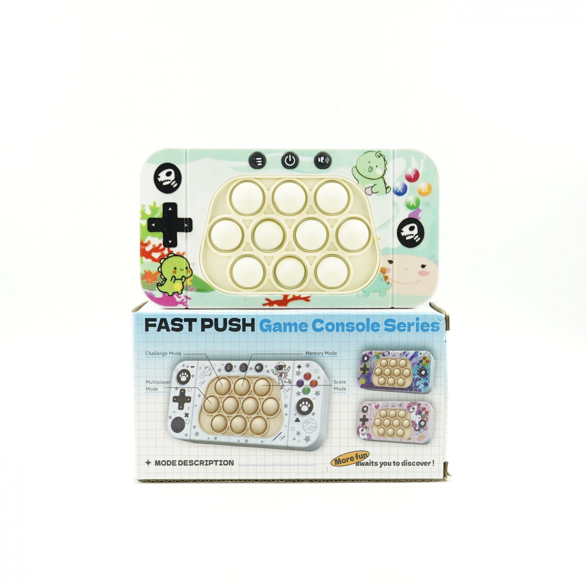 Jucarie interactiva tip consola pentru copii , speed push whack-a-mole, joc de viteza pop it, material ABS/silicon, cu nivele, sunete si lumini, 15.5 x 7.6 x 5.3 cm, model dinozaur, verde [3]