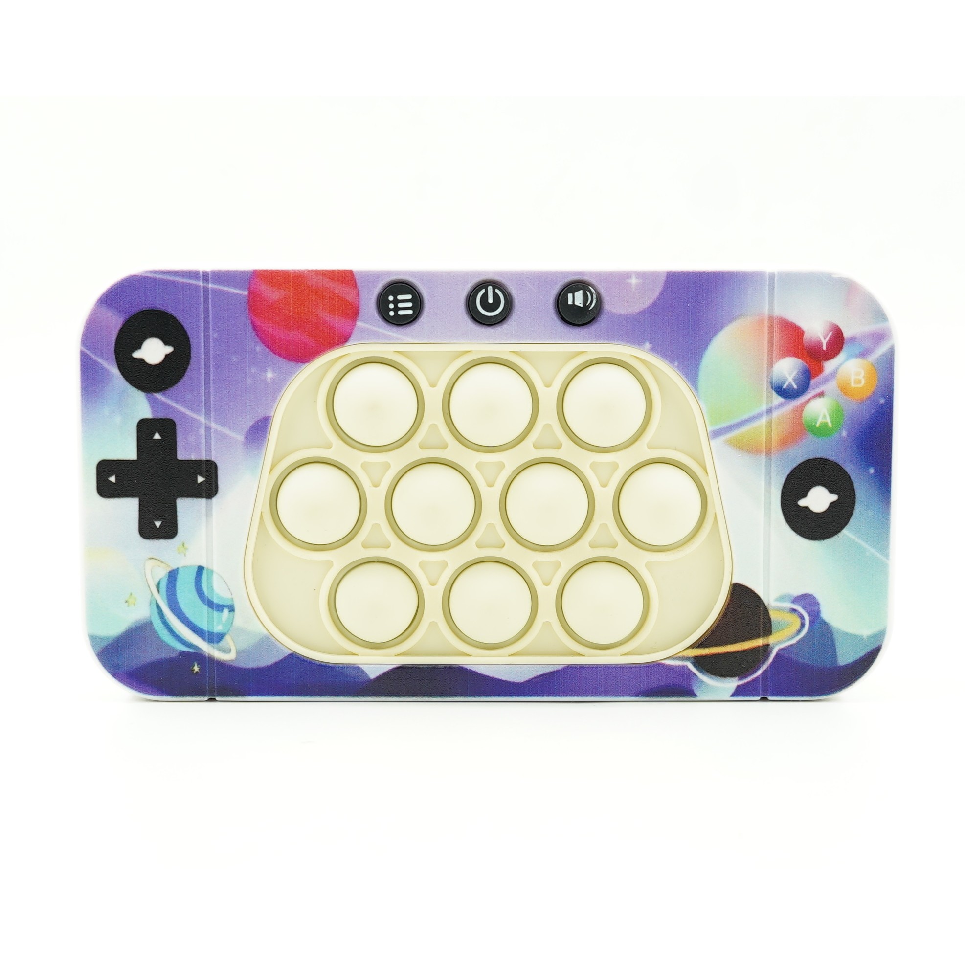 Jucarie interactiva tip consola pentru copii , speed push whack-a-mole, joc de viteza pop it, material ABS/silicon, cu nivele, sunete si lumini, 15.5 x 7.6 x 5.3 cm, model spatiu, multicolor [1]