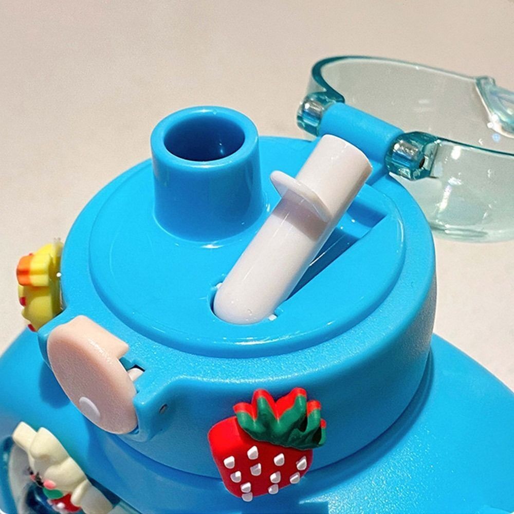 Sticla cu pai pentru copii, , model ursulet, gradata, stickere aplicate, curea reglabila, din plastic rezistent la cadere, 1l, Albastru, 20 x 13 cm [6]