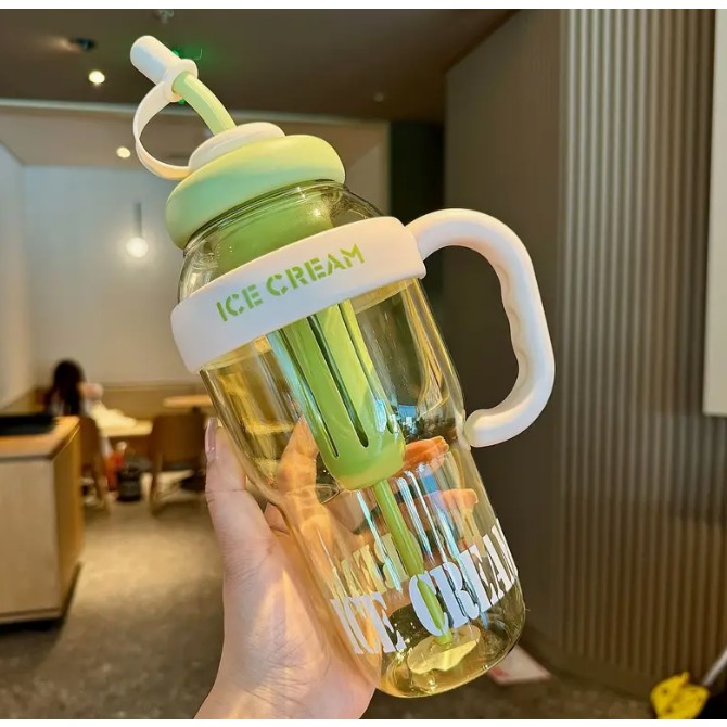 Sticla de Apa, , Termica, Mentinere 6 Ore, 1400 mL, cu Pai si Capac, PP si Silicon, cu Maner Alb, 25.5x7.5 cm, Verde [5]