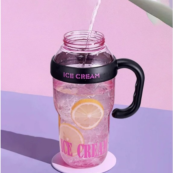 Sticla de Apa, , Termica, Mentinere 6 Ore, 1400 mL, cu Pai si Capac, PP si Silicon, cu Maner Negru, 25.5x7.5 cm, Roz [11]