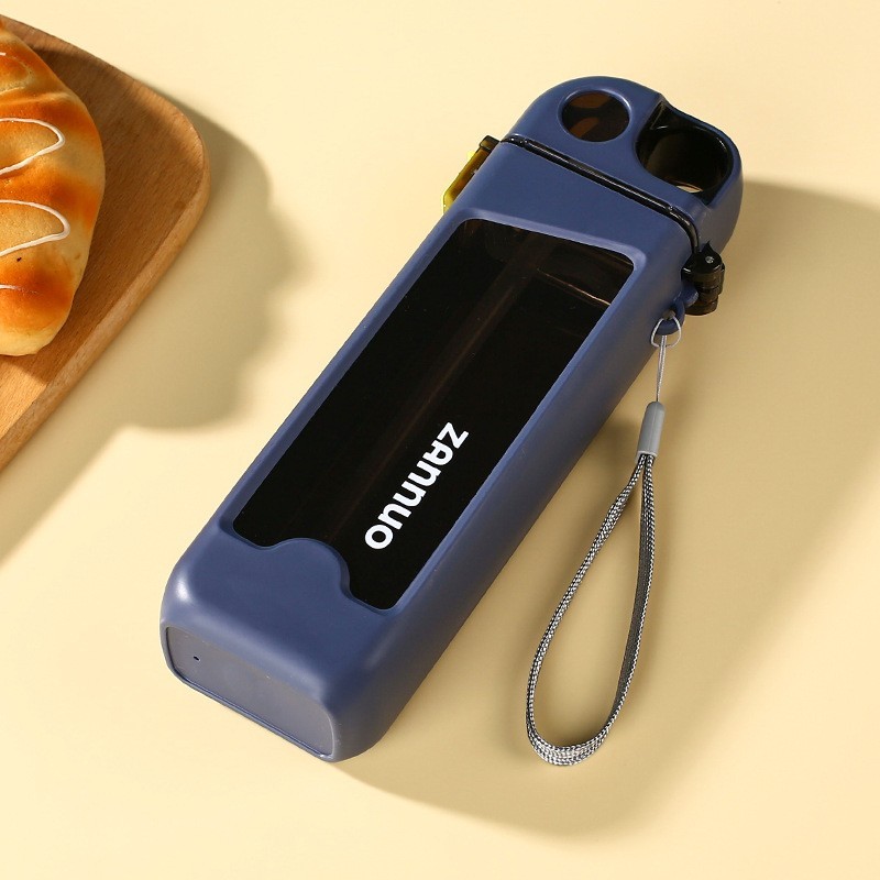 Sticla de Apa pentru Sport, , 350 ml, cu Pai si Capac, 23x7x4.4 cm, Buton de Blocare, din PC, Albastru [6]