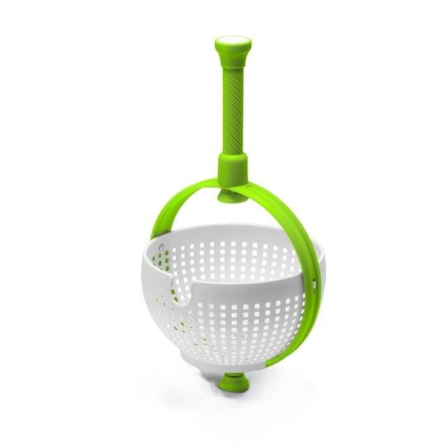 Ustensile pentru Bucătărie - Strecuratoare multifunctionala rotativa, cu maner, material ABS, 22x12 cm, maner 18 cm, cu ventuza pentru prindere sigura, practic si usor de folosit, verde